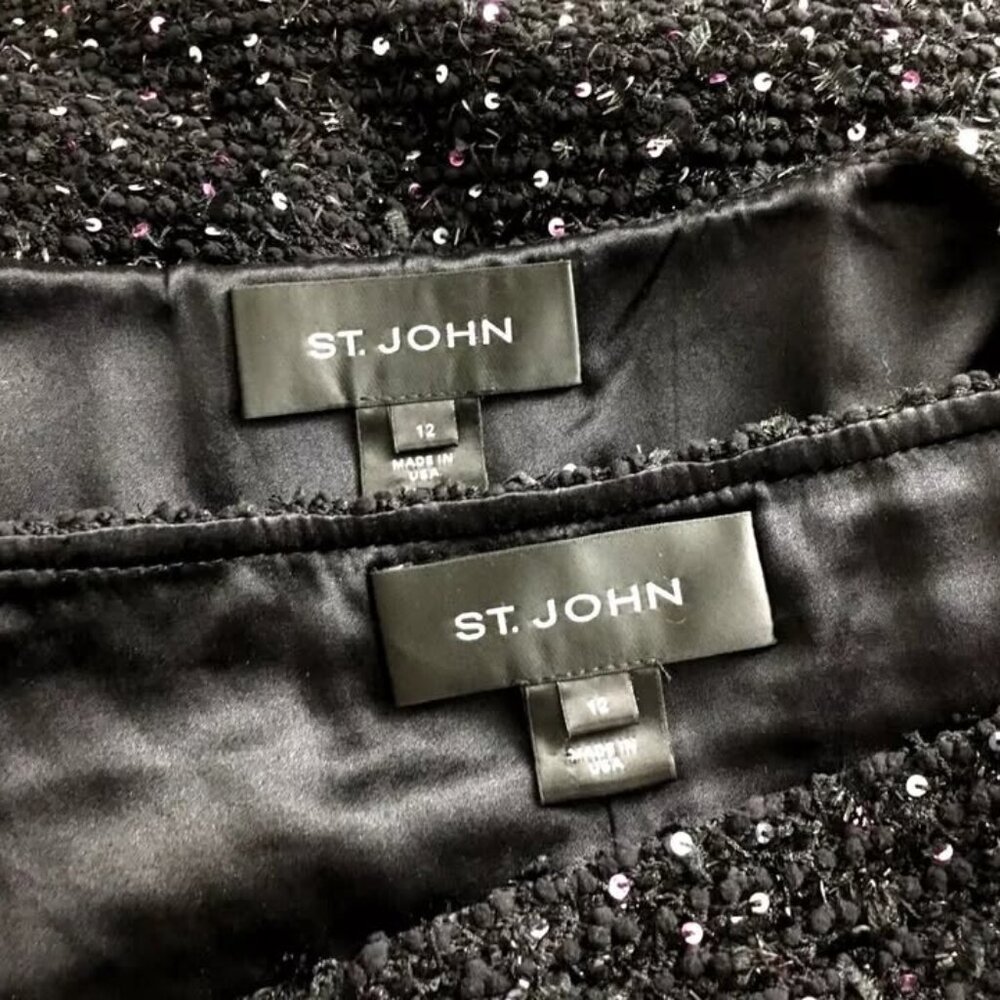 NEW BEAUTIFUL St John knit Black multi sequin embellished jacket skirt suit 12 - Picture 7 of 7